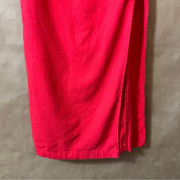 Urban Outfitters | Red Linen Strapless Midi Dress Leg Slit Column Dress Size S - Picture 8 of 13